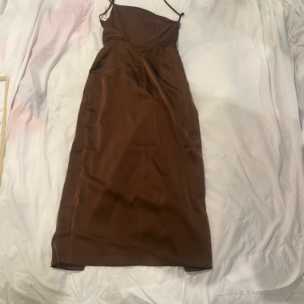 Brown Satin Midi Dress